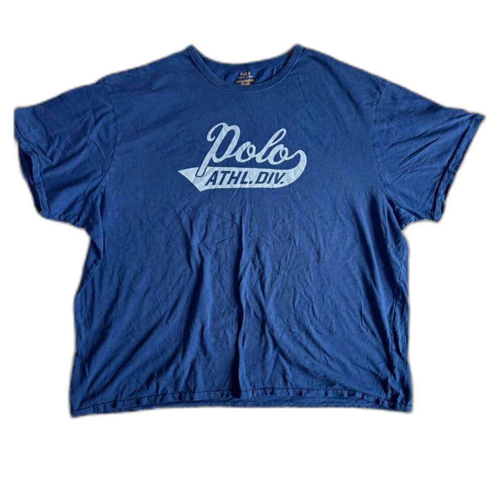 VINTAGE 90s POLO RALPH LAUREN T-Shirt Mens 4XLT Big Tall Dark Blue Retro Logo